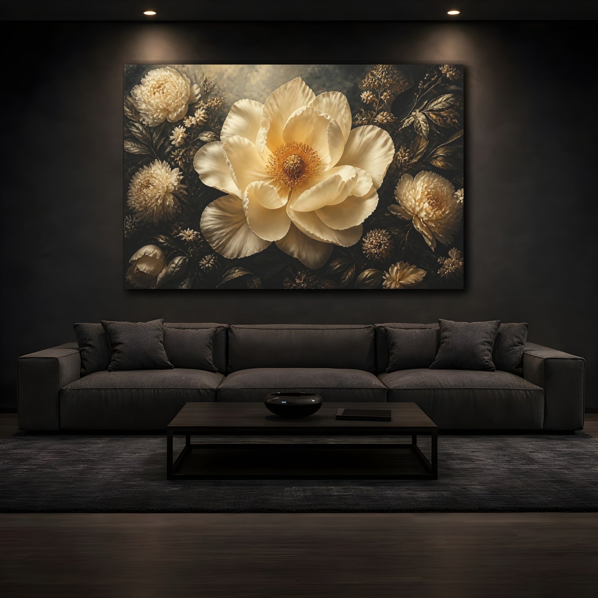 Mockup 3. Floral Cream Peony shown as canvas print