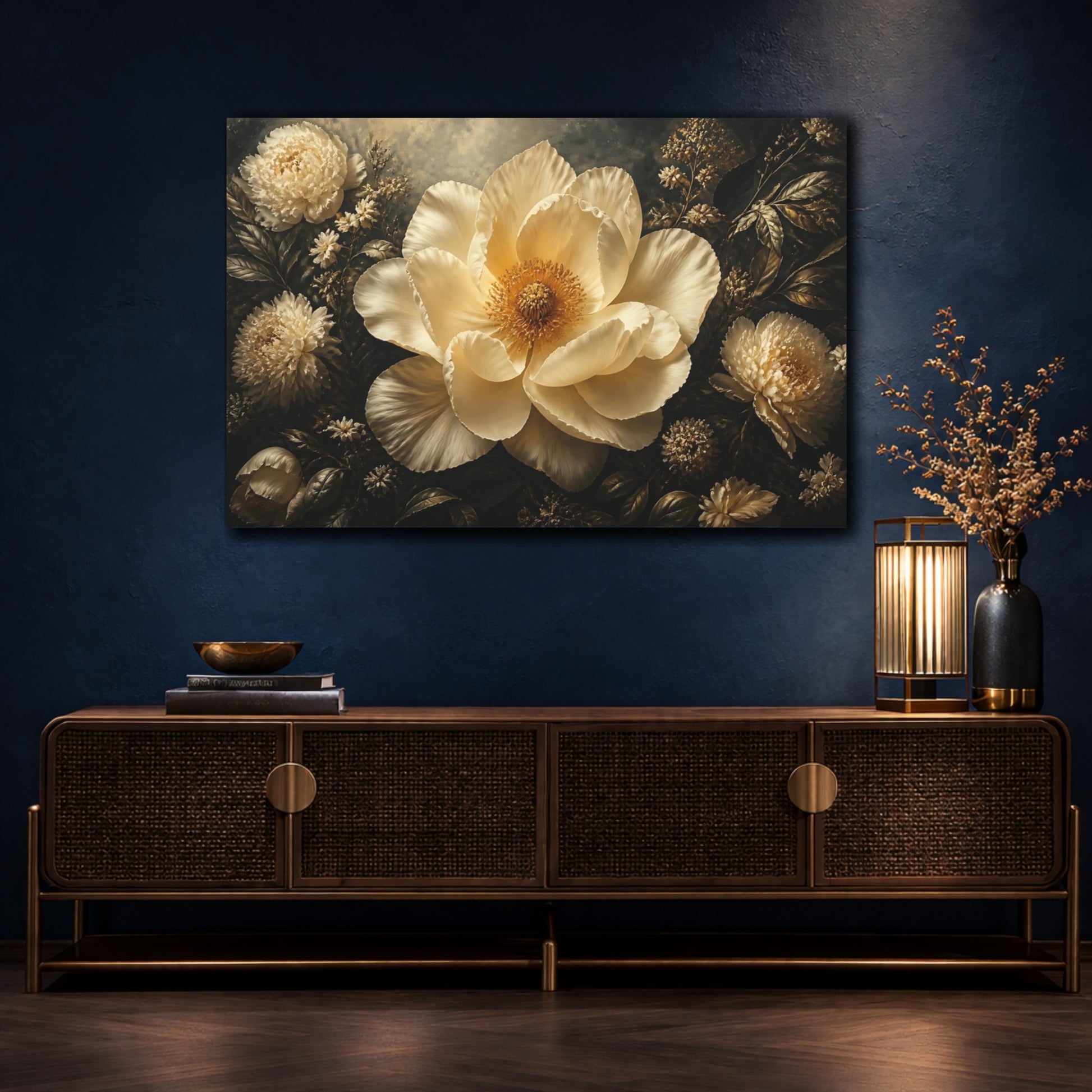 Mockup 4. Floral Cream Peony shown as canvas print