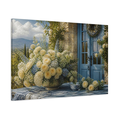 Main Mockup. Floral Cream Roses Bouquet shown as canvas print