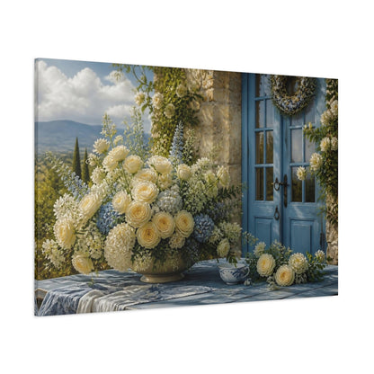Side Mockup 1. Floral Cream Roses Bouquet shown as canvas print