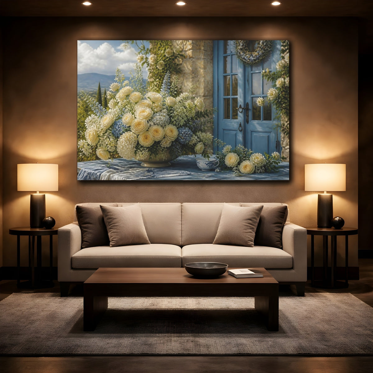 Mockup 2. Floral Cream Roses Bouquet shown as canvas print