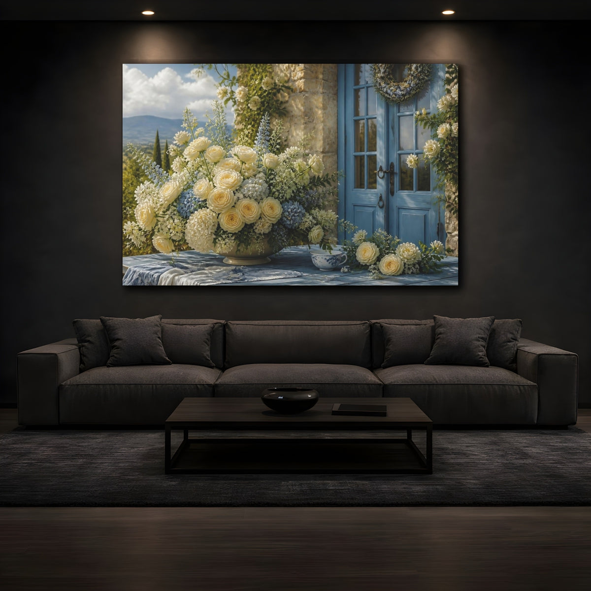 Mockup 3. Floral Cream Roses Bouquet shown as canvas print
