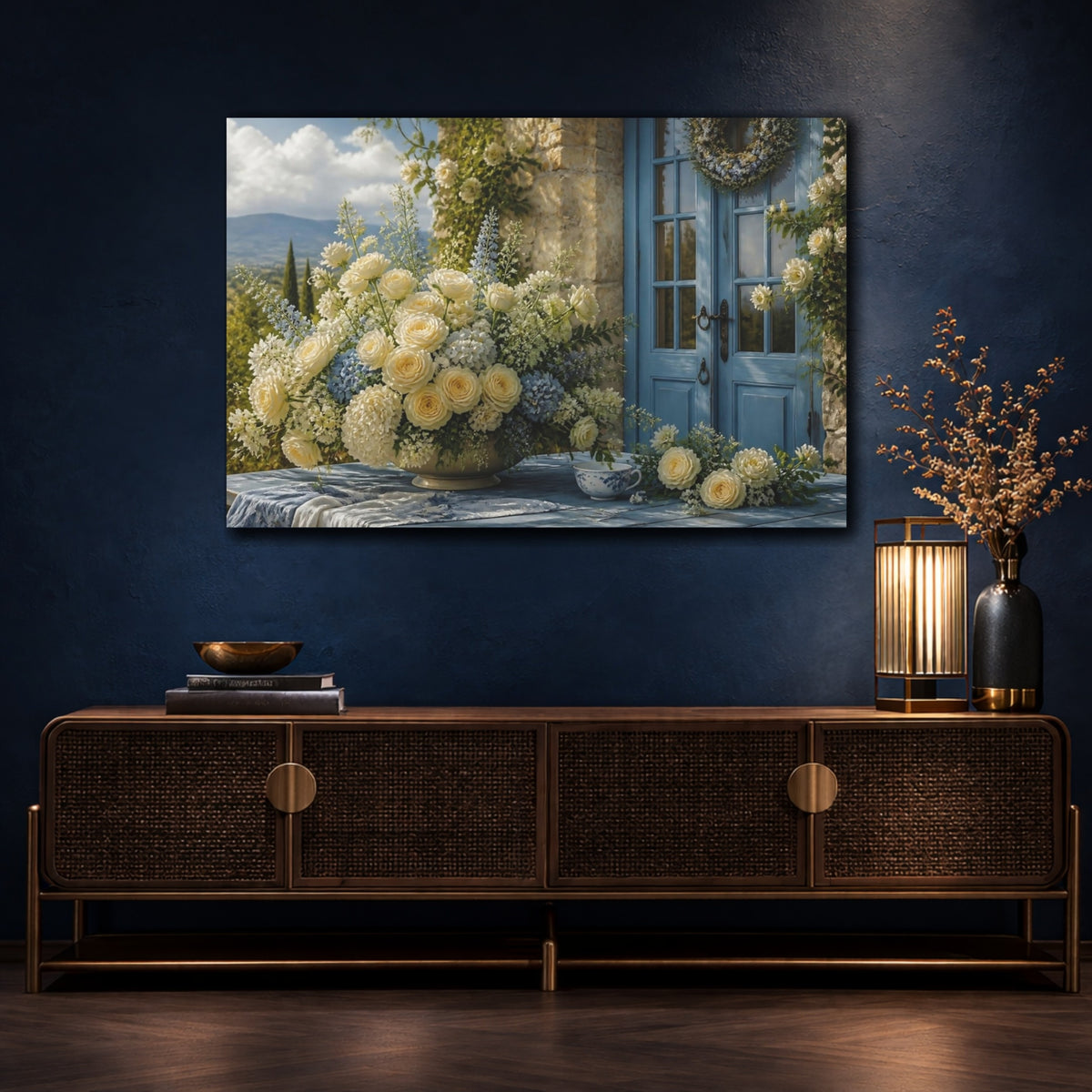 Mockup 4. Floral Cream Roses Bouquet shown as canvas print