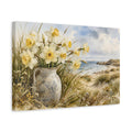 Side Mockup 4. Floral Daffodils Yellow And Blue shown as stretched canvas wall art