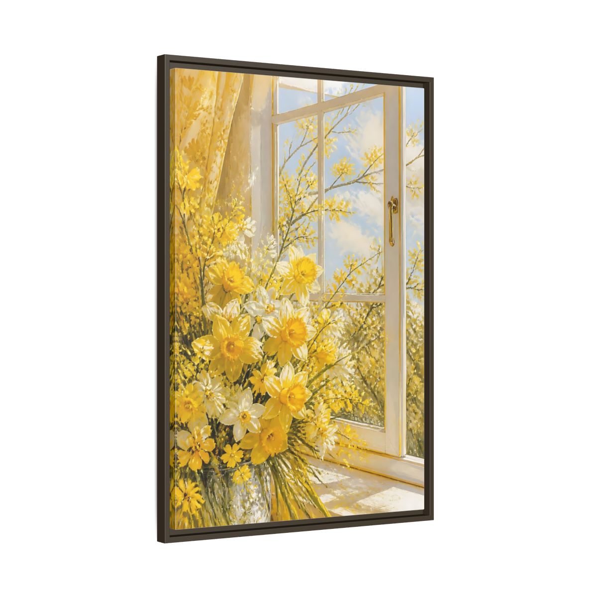 Main Mockup. Floral Daffodils Yellow Daffodils shown as stretched canvas wall art