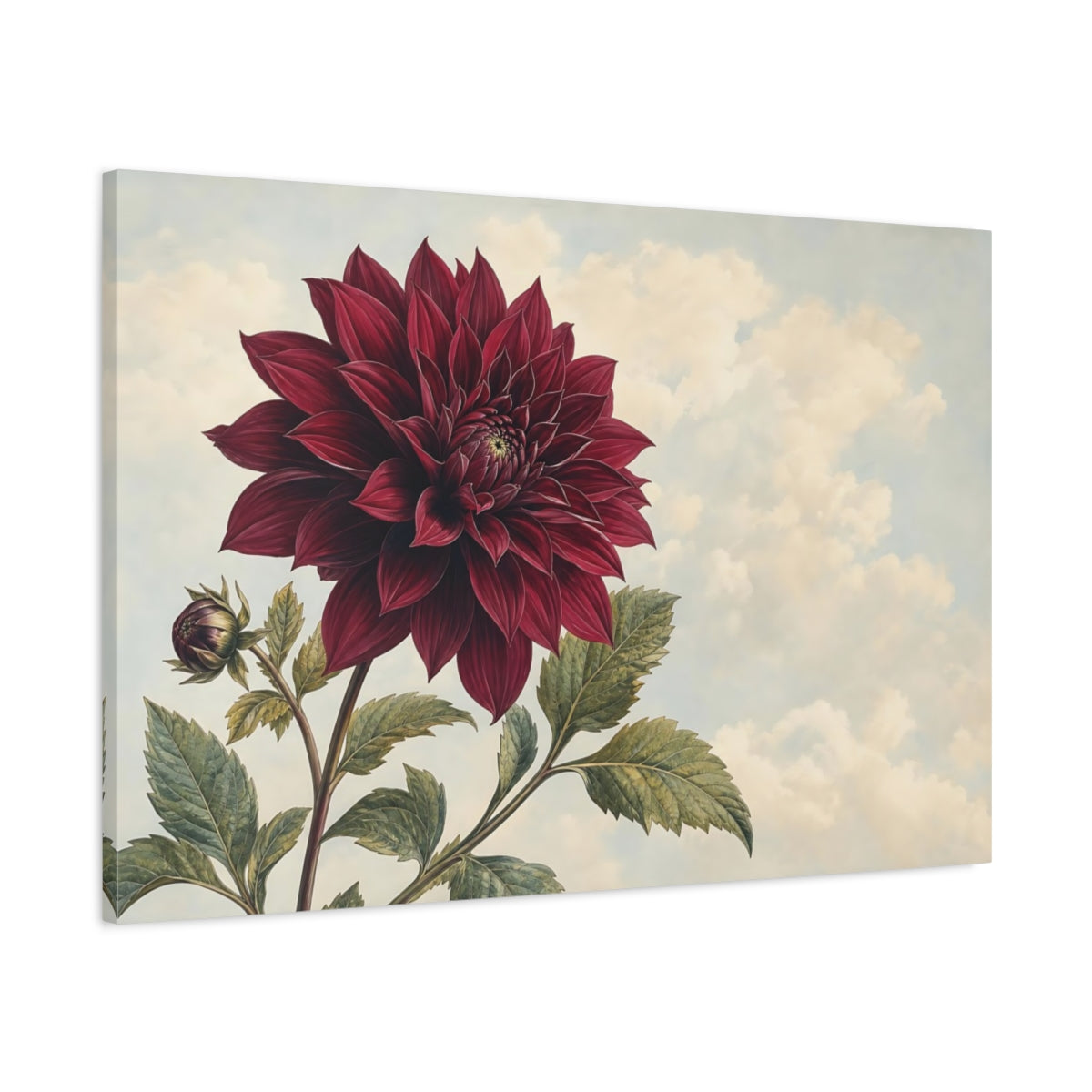 Main Mockup. Floral Dahlia Burgundy Dahlia shown as stretched canvas wall art