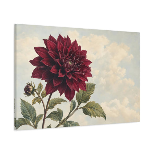 Main Mockup. Floral Dahlia Burgundy Dahlia shown as stretched canvas wall art