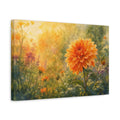Side Mockup 4. Floral Dahlia Flower Orange Gold Floral shown as stretched canvas wall art