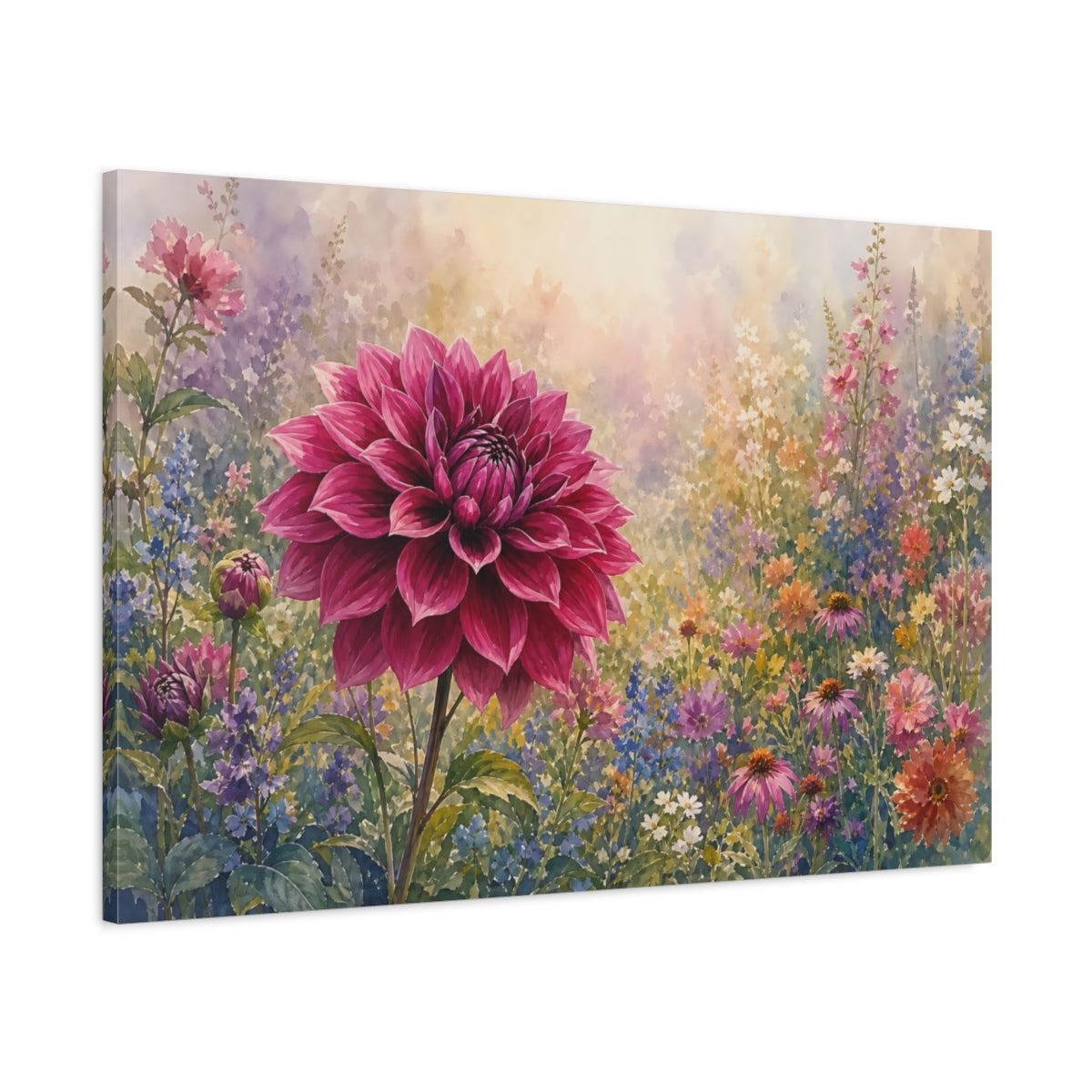 Main Mockup. Floral Dahlia Flower Pink Dahlia shown as stretched canvas wall art