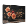 Side Mockup 4. Floral Dahlias Dark Floral Arrangement shown as stretched canvas wall art