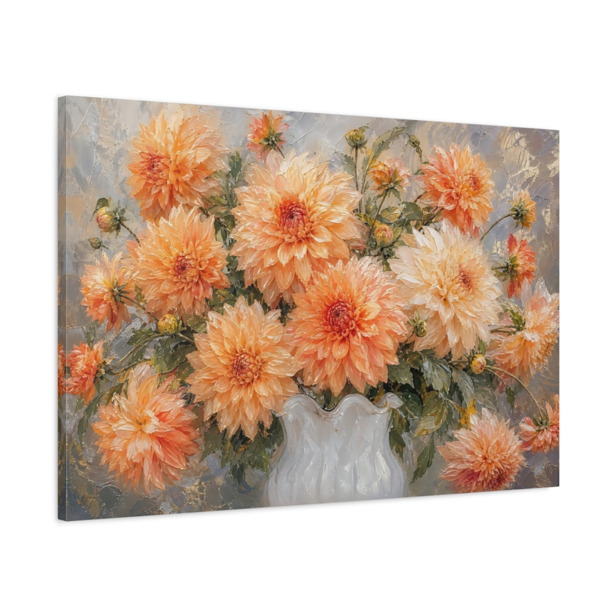 Main Mockup. Floral Dahlias Orange Dahlias shown as stretched canvas wall art