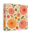 Side Mockup 2. Floral Dahlias Peach And Green Floral shown as stretched canvas wall art