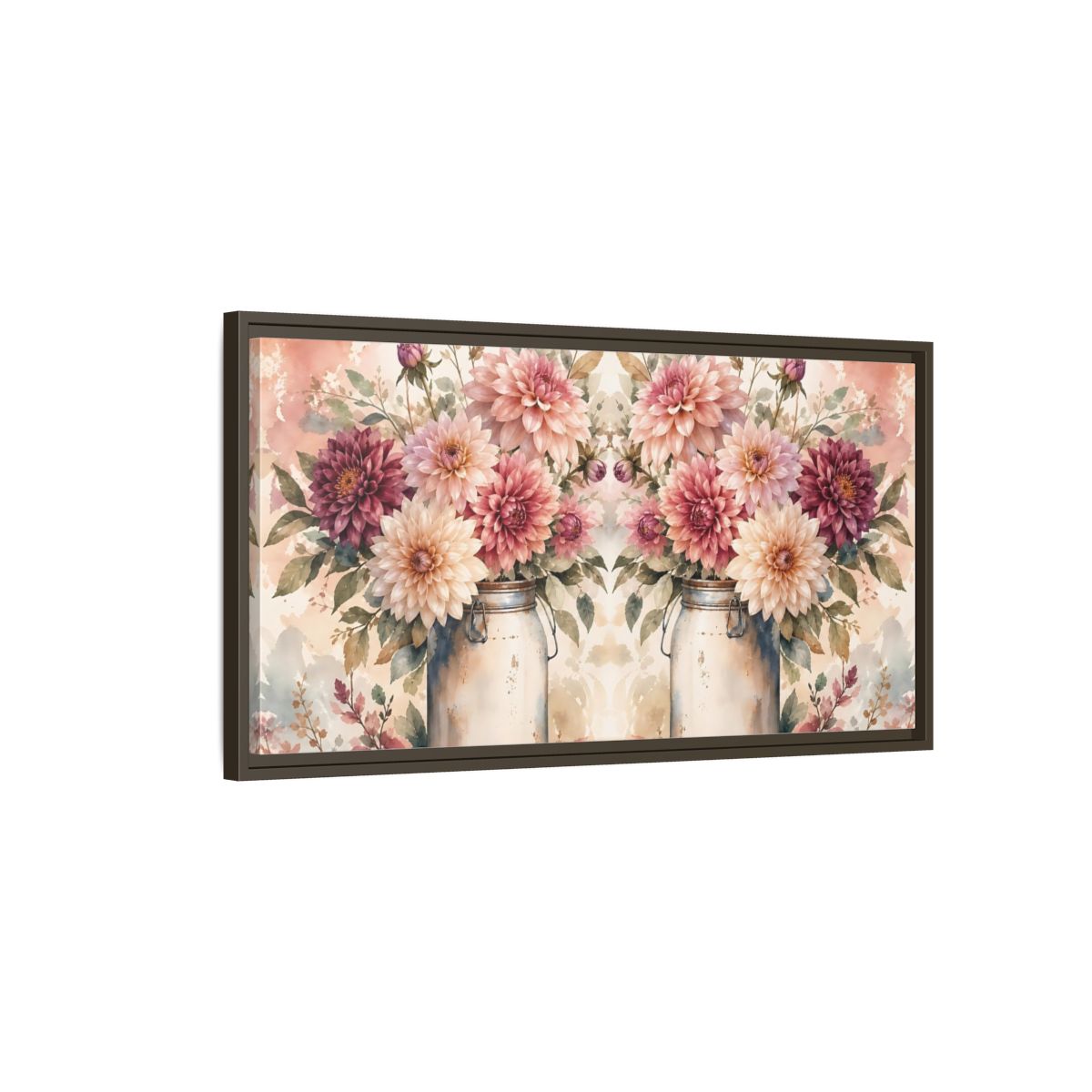 Main Mockup. Floral Dahlias Pink Dahlias shown as stretched canvas wall art