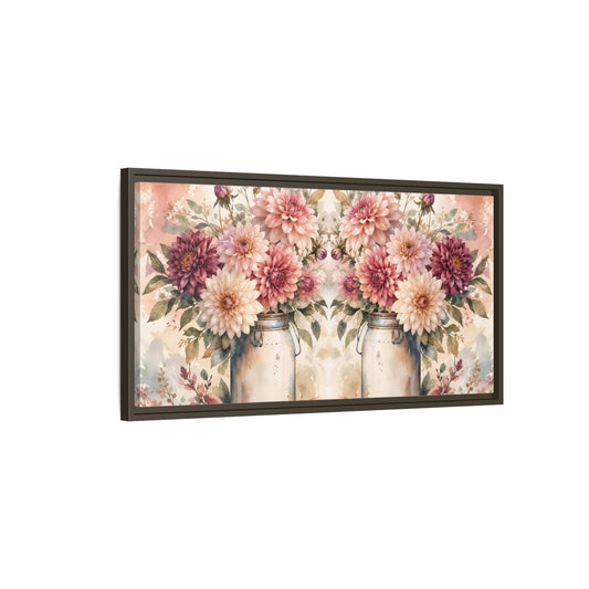 Main Mockup. Floral Dahlias Pink Dahlias shown as stretched canvas wall art