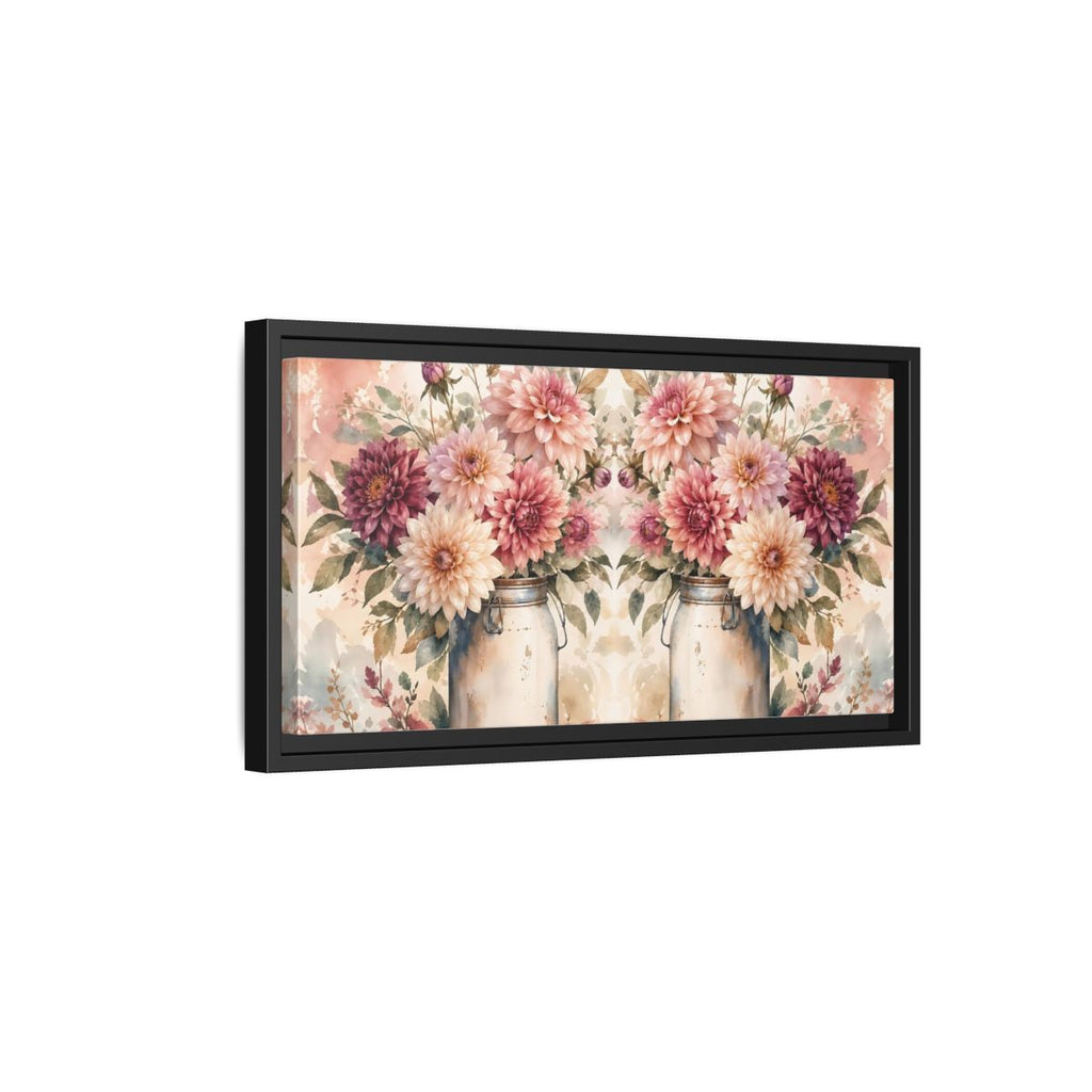 Side Mockup 8. Floral Dahlias Pink Dahlias shown as stretched canvas wall art