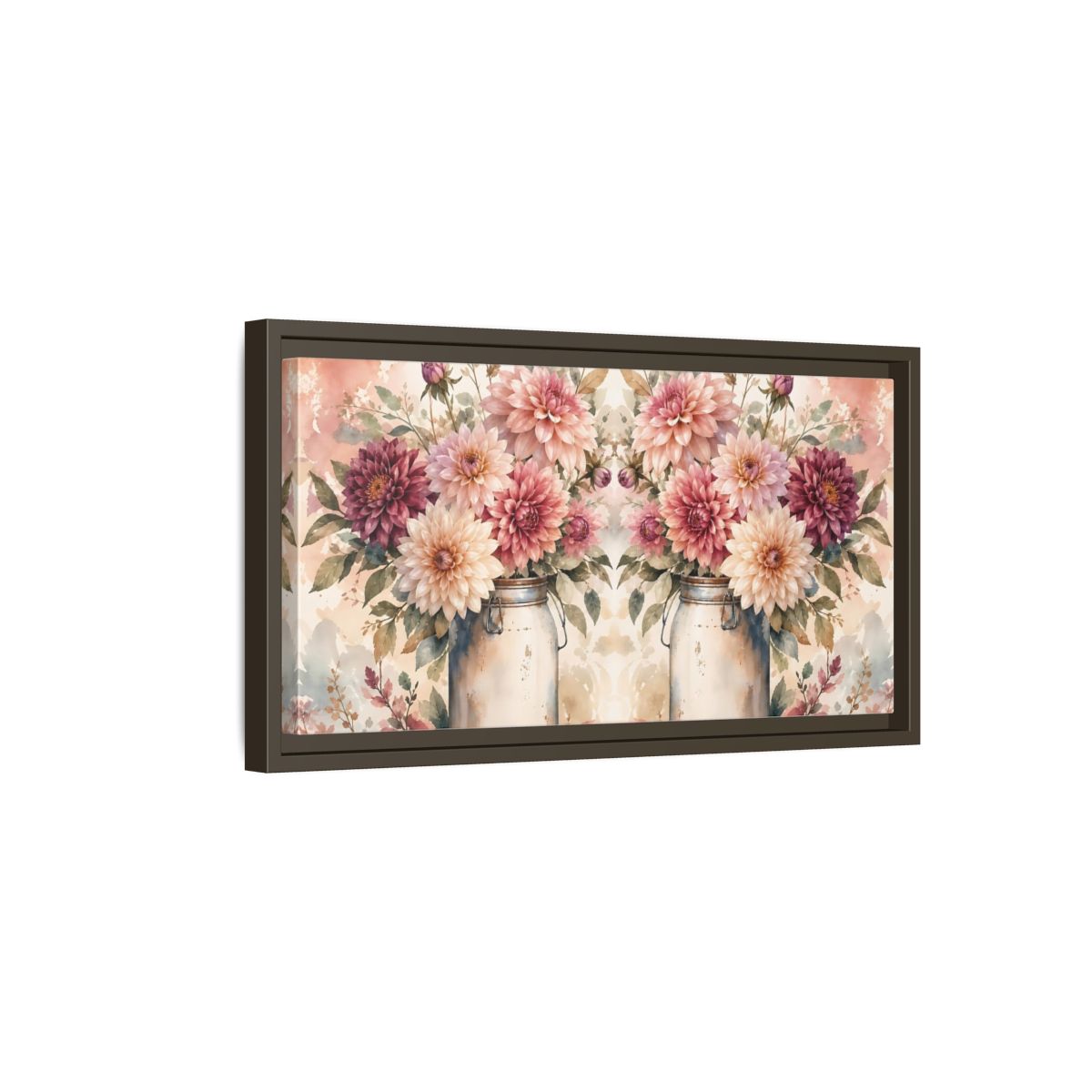 Side Mockup 7. Floral Dahlias Pink Dahlias shown as stretched canvas wall art
