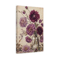 Side Mockup 4. Floral Dahlias Purple And Beige shown as stretched canvas wall art