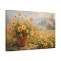 Side Mockup 4. Floral Daisies Yellow Floral Landscape shown as stretched canvas wall art