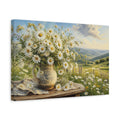 Side Mockup 4. Floral Daisy Bouquet White Daisies Landscape shown as stretched canvas wall art
