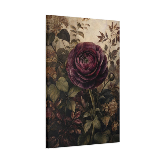 Main Mockup. Floral Dark Peony Dark Floral shown as stretched canvas wall art