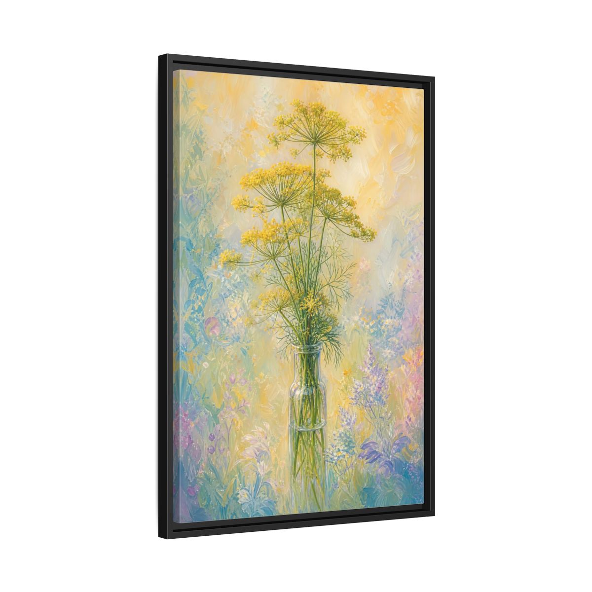Side Mockup 14. Floral Dill Flowers Yellow Floral Art shown as stretched canvas wall art