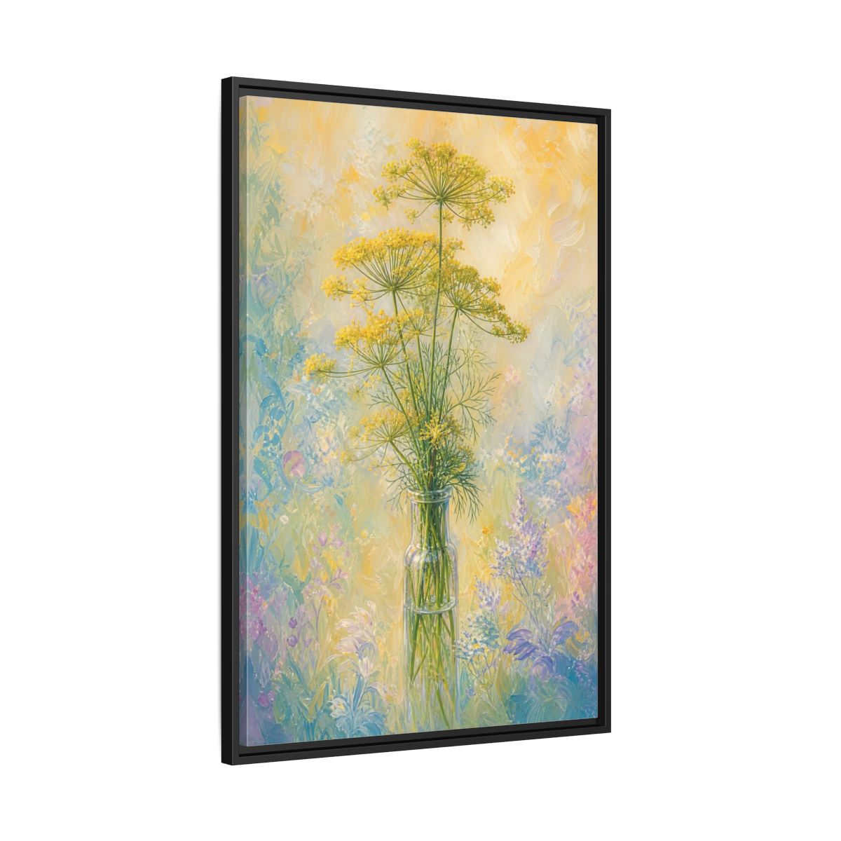 Side Mockup 13. Floral Dill Flowers Yellow Floral Art shown as stretched canvas wall art