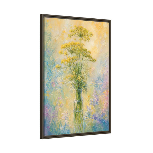 Main Mockup. Floral Dill Flowers Yellow Floral Art shown as stretched canvas wall art