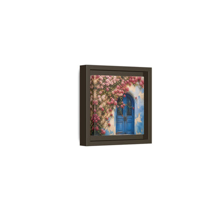 Side Mockup 23. Floral Floral Door Pink And Blue Floral shown as stretched canvas wall art