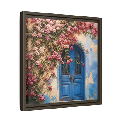 Side Mockup 29. Floral Floral Door Pink And Blue Floral shown as stretched canvas wall art