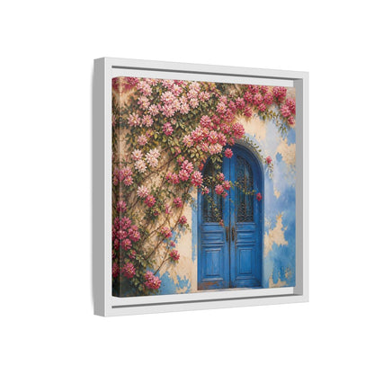 Side Mockup 16. Floral Floral Door Pink And Blue Floral shown as stretched canvas wall art