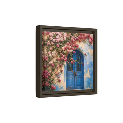 Side Mockup 20. Floral Floral Door Pink And Blue Floral shown as stretched canvas wall art
