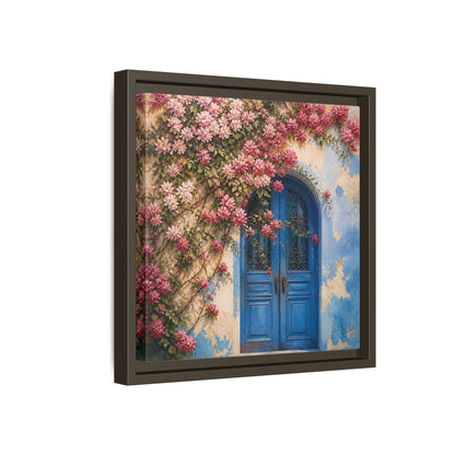 Side Mockup 17. Floral Floral Door Pink And Blue Floral shown as stretched canvas wall art