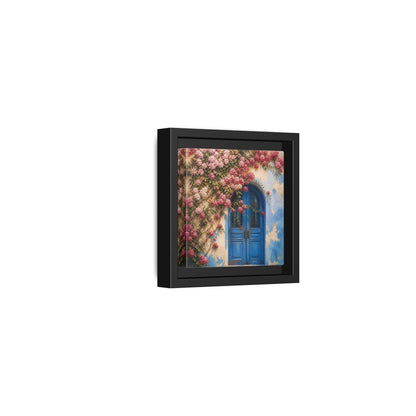 Side Mockup 24. Floral Floral Door Pink And Blue Floral shown as stretched canvas wall art