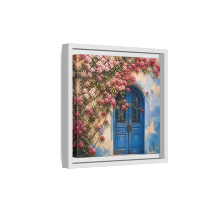 Side Mockup 19. Floral Floral Door Pink And Blue Floral shown as stretched canvas wall art