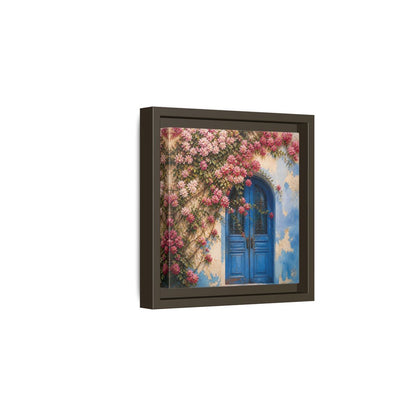 Side Mockup 2. Floral Floral Door Pink And Blue Floral shown as stretched canvas wall art