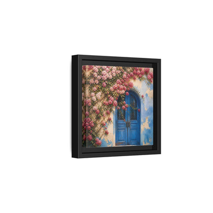 Side Mockup 3. Floral Floral Door Pink And Blue Floral shown as stretched canvas wall art
