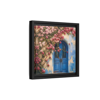 Side Mockup 21. Floral Floral Door Pink And Blue Floral shown as stretched canvas wall art
