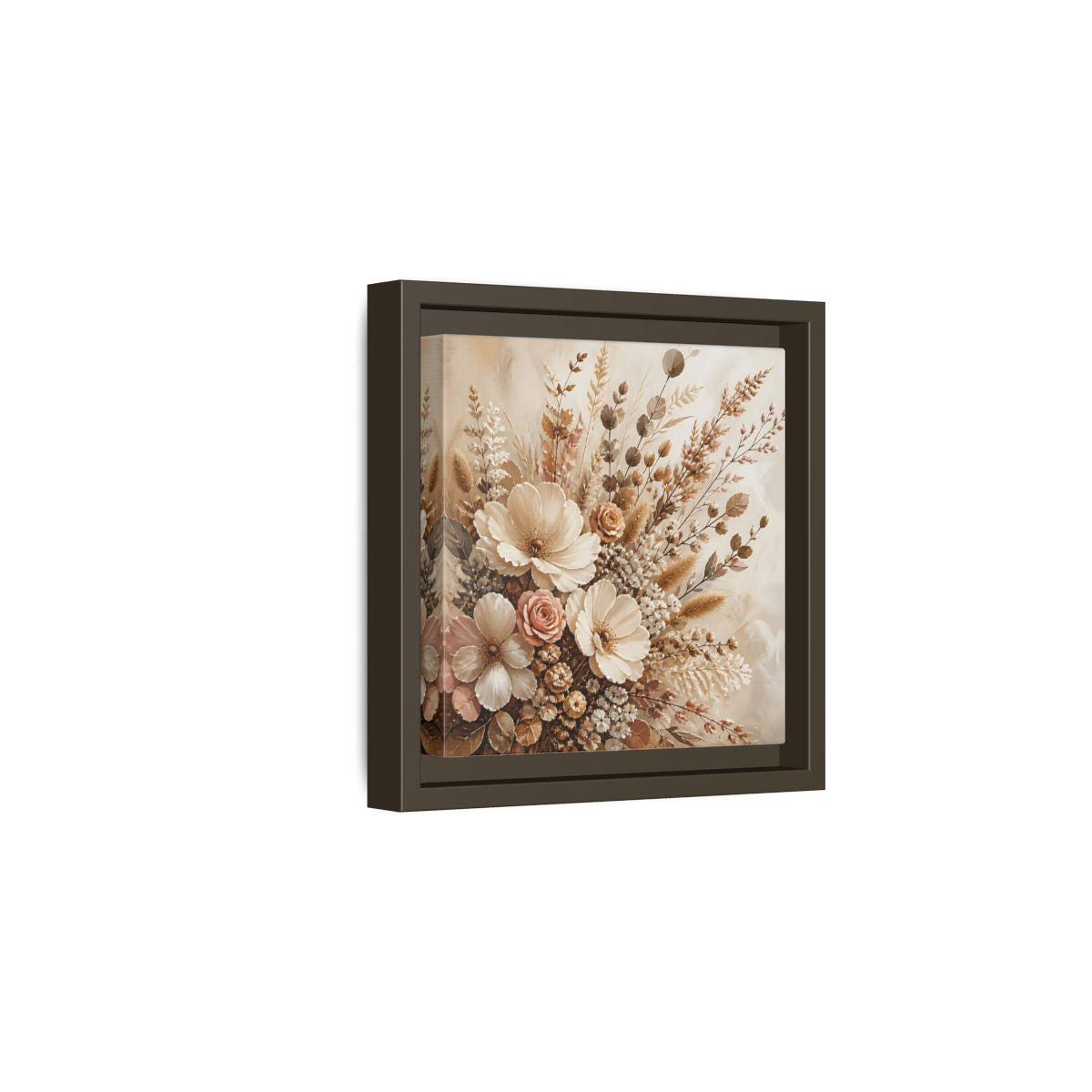 Side Mockup 2. Floral Dried Flowers Neutral Floral Art shown as stretched canvas wall art
