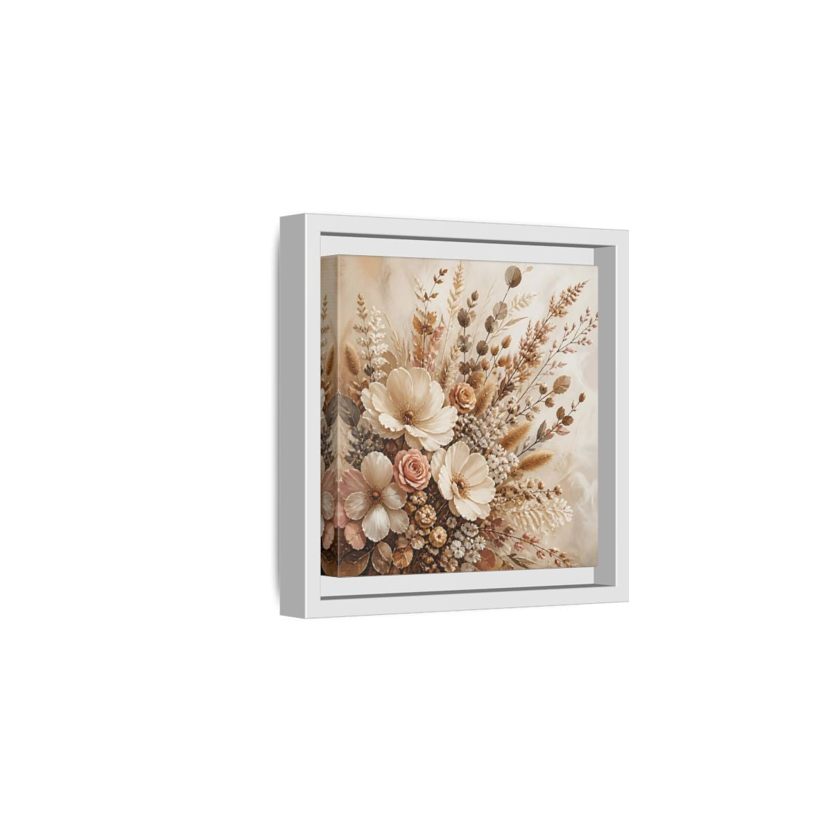 Side Mockup 1. Floral Dried Flowers Neutral Floral Art shown as stretched canvas wall art