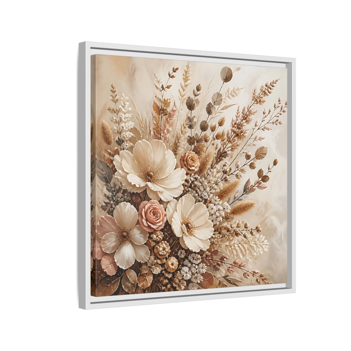 Side Mockup 10. Floral Dried Flowers Neutral Floral Art shown as stretched canvas wall art