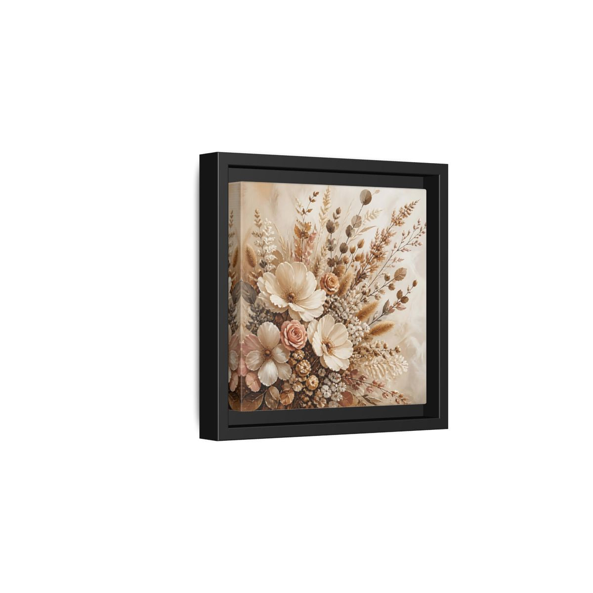 Side Mockup 3. Floral Dried Flowers Neutral Floral Art shown as stretched canvas wall art