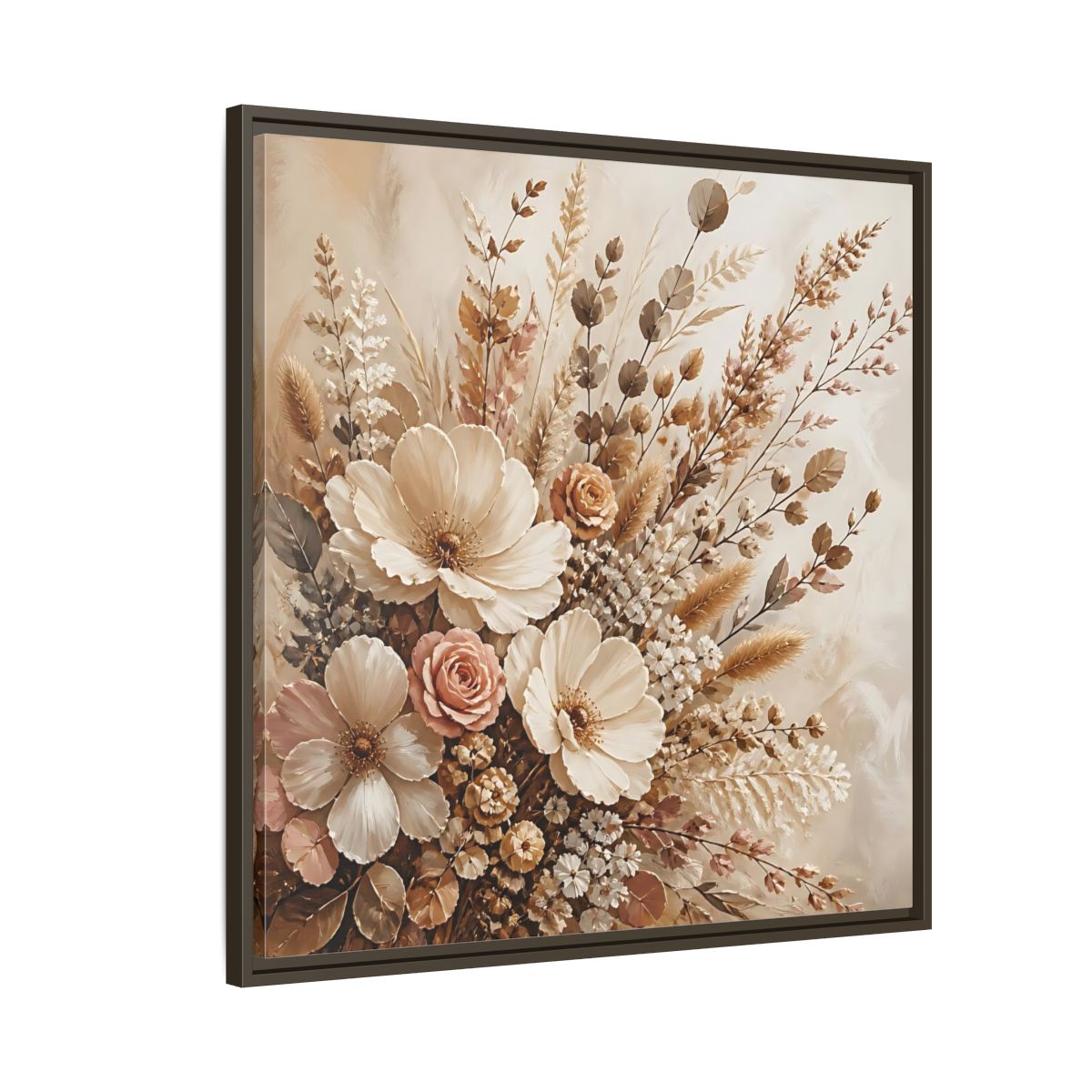 Side Mockup 8. Floral Dried Flowers Neutral Floral Art shown as stretched canvas wall art