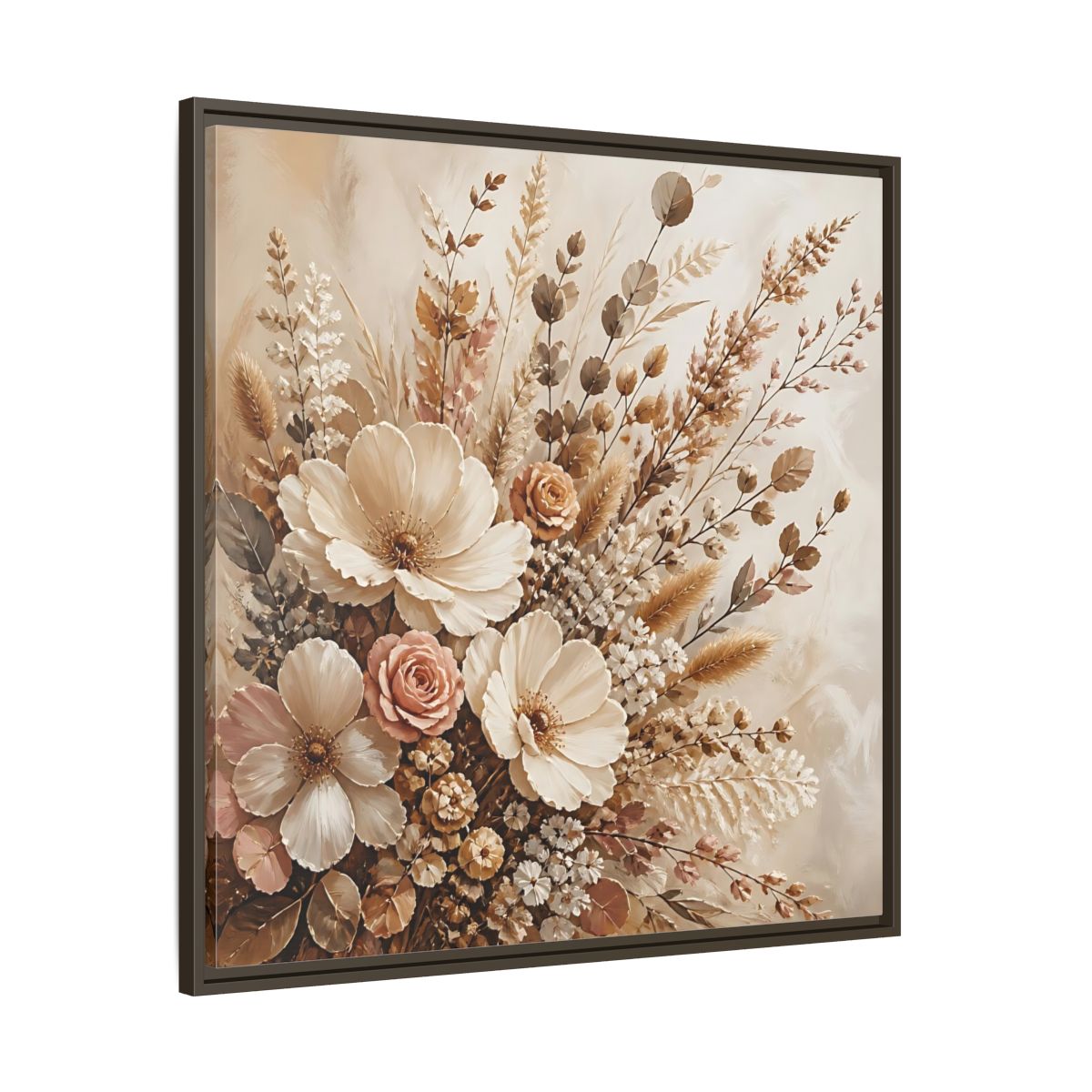 Main Mockup. Floral Dried Flowers Neutral Floral Art shown as stretched canvas wall art
