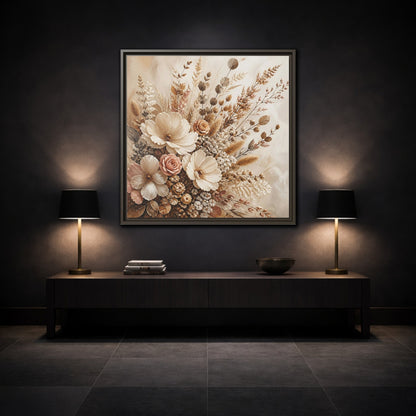 Mockup 3. Floral Dried Flowers Neutral Floral Art shown as stretched canvas wall art