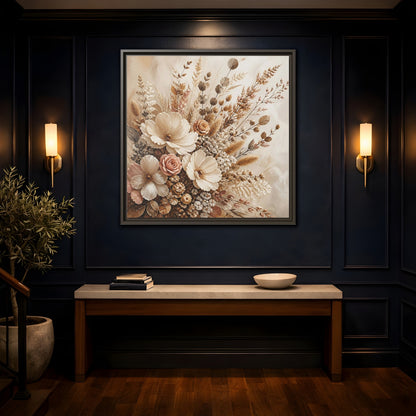 Mockup 4. Floral Dried Flowers Neutral Floral Art shown as stretched canvas wall art