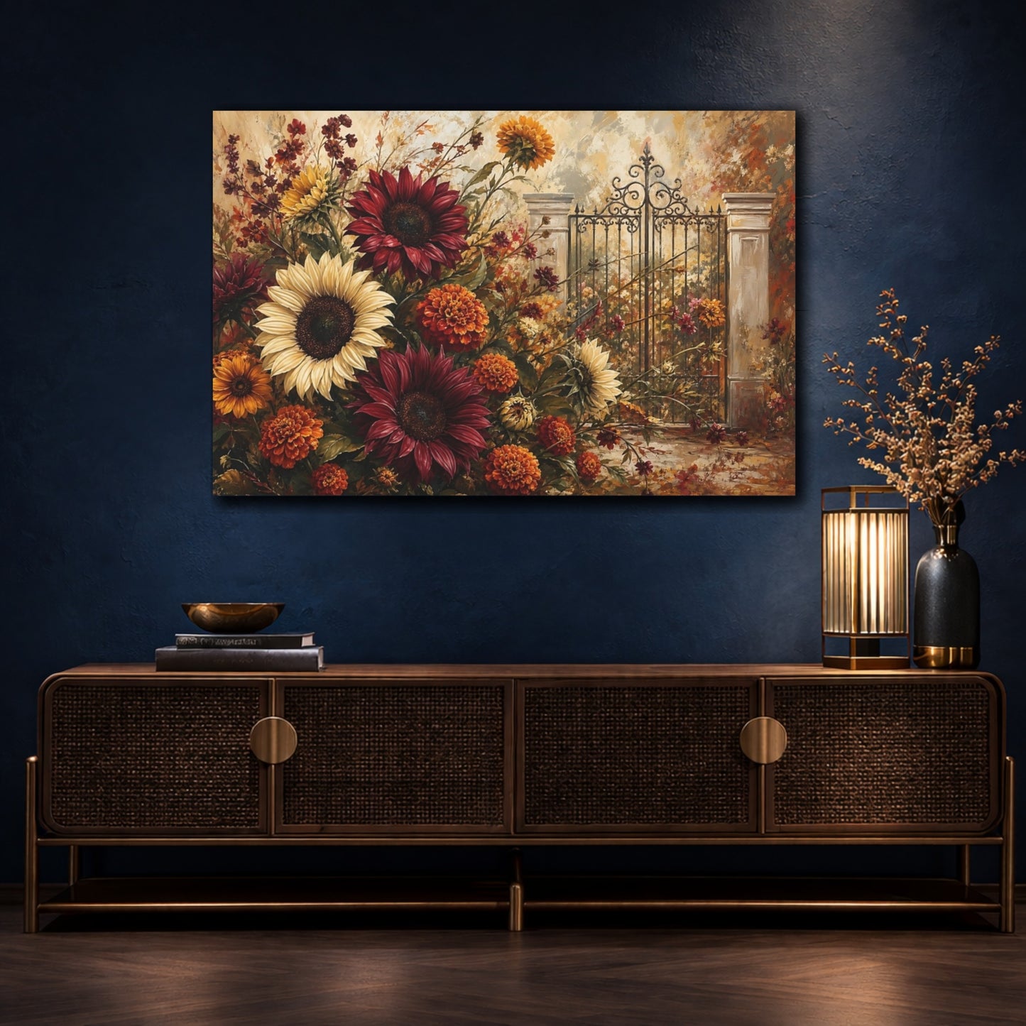 Mockup 4. Floral Floral Arrangement Autumn Floral shown as stretched canvas wall art