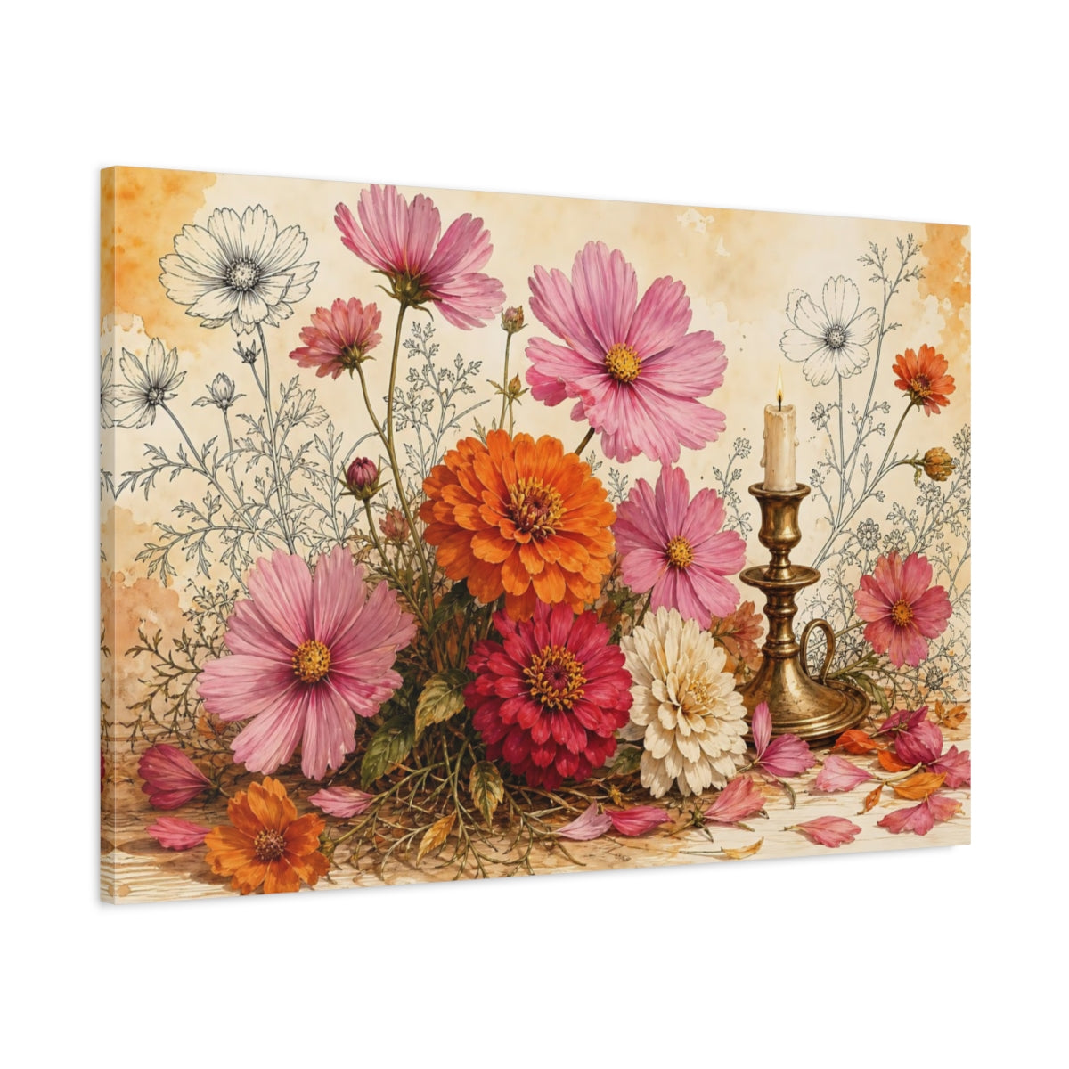 Main Mockup. Floral Floral Arrangement Colorful Floral shown as stretched canvas wall art
