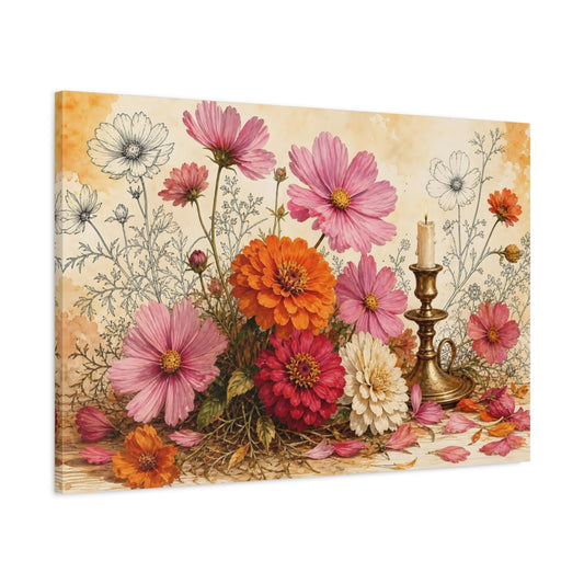 Main Mockup. Floral Floral Arrangement Colorful Floral shown as stretched canvas wall art