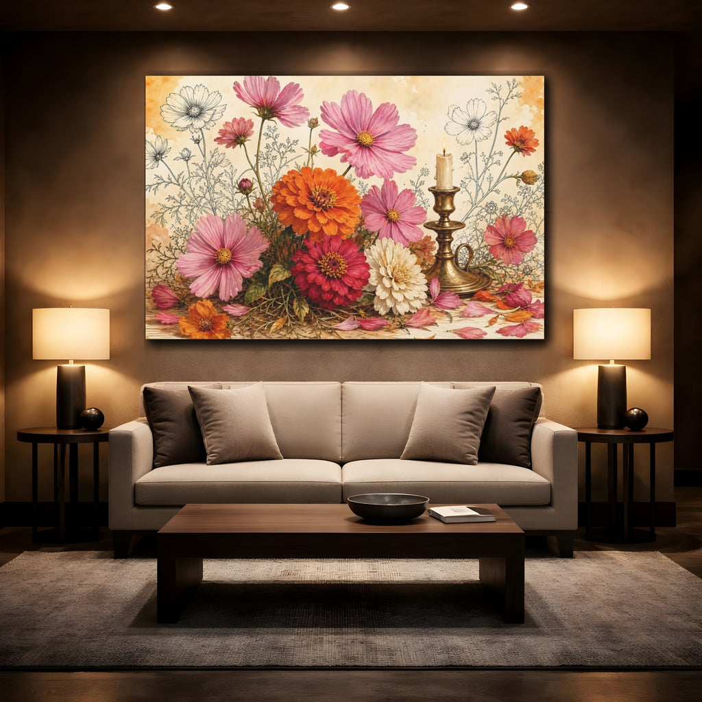 Mockup 2. Floral Floral Arrangement Colorful Floral shown as stretched canvas wall art