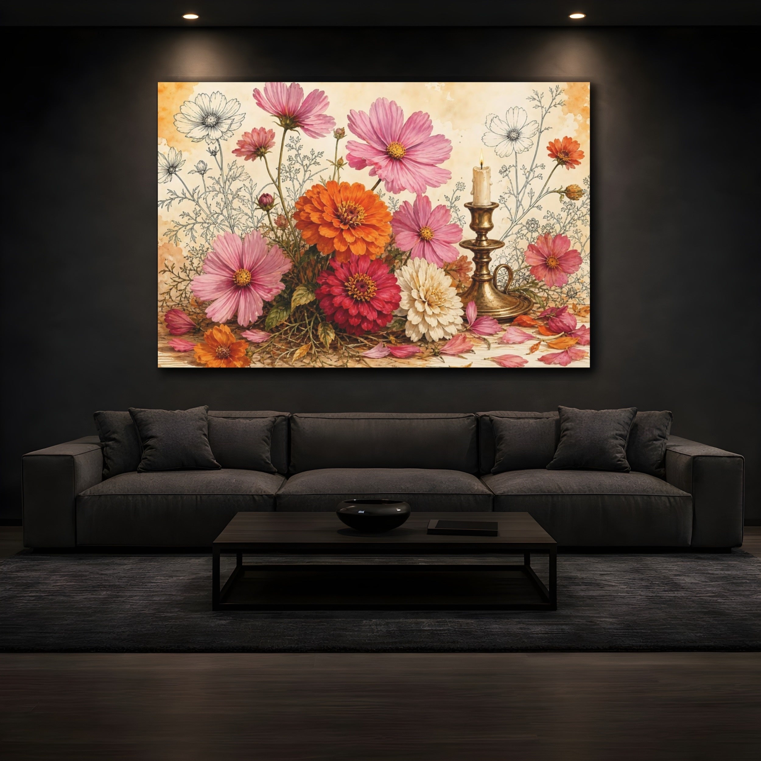 Mockup 3. Floral Floral Arrangement Colorful Floral shown as stretched canvas wall art